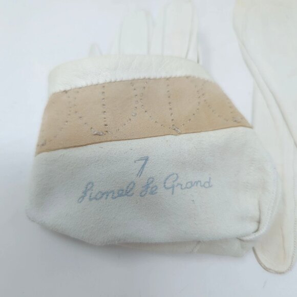 Vintage Lionel Le Grand Gloves Cream Leather 7 Wrist France - Picture 12 of 14